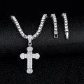 Hip Hop Kreuzanhänger Halskette in Silber mit glitzernder Tenniskette für Herren und Damen - Tennis-Halskette / Silber Kreuz
