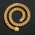 Chaîne cubaine dorée hip hop avec zircons rectangulaires et fermoir pavé de diamants - Collier Rose Couleur Or / 50cm