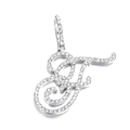Detailed view of cursive letter F pendant with pave-set white crystals and silver finish - F (Silver)