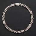 Collana cubana da 13mm con pietre baguette rosa in stile hip hop per uomo - Collana Rosa Colore Argento / 45cm