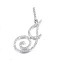 Close-up of cursive letter J pendant with micro-paved zircons on silver cuban chain - J (Silver)