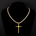 Hip-Hop-Goldkreuz-Anhänger an einer funkelnden Kristall-Tennis-Kette für Damen und Herren - 20 Zoll Halskette + Anhänger / Gold
