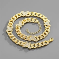 Detail of gold Cuban link chain with butterfly pendants encrusted with shimmering zircons - Bracelet 18CM / Gold Butterfly Cuban Link - 151