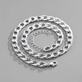 Polished silver cuban chain necklace with textured links and adjustable lobster clasp - Bracelet 18CM / Silver Textured Cuban Link - 156