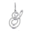 Macro view of silver cursive letter S pendant with sparkling zircon stones - S (Silver)