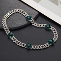 Collana cubana hip-hop da uomo con pietre di smeraldo a cuore e cristalli scintillanti - 45cm / Collana d'Argento