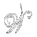 Macro shot of silver letter W pendant with iced out pave set rhinestones on white background - W (Silver)