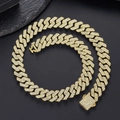 Gouden 14mm Cuban link ketting met glanzende strass-steentjes op zwarte achtergrond - 8 inch / Goud