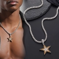 Detail of hip hop tennis chain with a large star pendant in white and yellow zircons - Silver Yellow Star + 50cm Tennis Chain