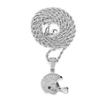 Collana hip-hop argento con ciondolo a casco da football americano e strass lucidi - Pendente Argento + Catena a Corda 3mm*50cm