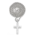 Collana con ciondolo a croce in zirconi quadrati e catena a fune argentata hip hop - Croce Argento + Catena a Corda in Acciaio Inossidabile da 20 Pollici