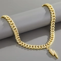 Iced-out gold plated Cuban chain necklace with lightning bolt pendant and white rhinestones - 45cm / Gold