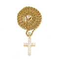 Collana a catena a fune dorata con ciondolo a croce con zirconi cubici quadrati incastonati - Croce Oro + Catena a Corda in Acciaio Inossidabile da 20 Pollici
