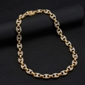 Detail of 13mm gold cuban link necklace with coffee bean links and sparkling rhinestones - Short Necklace / Gold