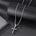 Detail shot of a silver cross pendant with purple zircon stones on a rope chain - Silver Lavender Purple Cross (Pendant Only)