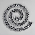 15mm silver cuban link chain with black square crystals and secure folding clasp - Bracelet 8inch (20cm) / Silver Black Rhinestone Cuban Link