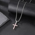 Detailed shot of hip hop cross pendant with pink cubic zirconia on a silver rope chain - Silver Pink Cross Pendant (Pendant Only)