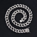 Macro detail of 15mm silver Cuban link chain with rectangle cubic zirconia stones - Bracelet 8inch (20cm) / Silver White Rhinestone Cuban Link