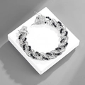 Close-up of 15mm Cuban link bracelet with black and white square crystals and box clasp - Bracelet 8inch (20cm) / Silver Black & White Rhinestone Cuban Link