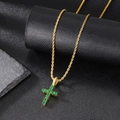 Hip hop gold rope chain with cross pendant featuring green zircon and emerald-cut crystals - Gold Emerald Green Cross (Pendant Only)