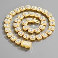 Cadena cubana dorada con eslabones cuadrados y pavé de circonitas blancas - Pulsera 8 pulgadas (20 cm) / Dorado