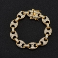 Gold plated 13mm Marina coffee bean chain bracelet with paved rhinestones - Short Bracelet Style / Gold