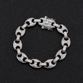 Silver 13mm iced out coffee bean link chain bracelet with shiny rhinestones and clasp - Short Bracelet Style / Silver