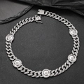 Collana cubana hip hop da uomo argento con medaglioni floreali e strass scintillanti - Stile Fiore (145)