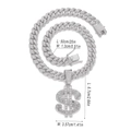 Hip hop silver dollar sign pendant with 50cm cuban chain and full iced out rhinestones - Pendant Only / Silver