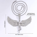 Hip hop angel wing pendant necklace in silver finish with pavé rhinestones on twist chain - Silver
