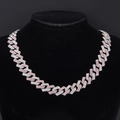 Close-up of hip hop cuban chain necklace with pink and white micro-paved rhinestones - Silver Pink