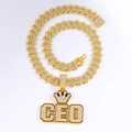 CEO Anhänger mit Krone und Strasssteinen an einer goldenen Panzerkette im Hip-Hop-Stil - Goldener Anhänger (Pendant Only (Without Chain))
