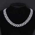 Hip hop silver Cuban chain necklace for men with white and light blue rhinestones - Silver Royal Blue