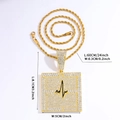 Close-up of hip hop square pendant with heartbeat line and rope chain dimensions - Gold Black Heartbeat + Rope Chain