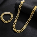 Set collana e bracciale a catena cubana placcata oro con cristalli lucidi in stile hip hop - Collana da 18 pollici / Oro