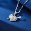 Pendente a cuore in argento scintillante con freccia e catena a corda hip-hop - Pendente cuore e freccia solo (senza catena) / Argento