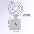 Silver hip hop rope chain with a square iced-out pendant featuring an EKG heartbeat design - Silver Black Heartbeat + Rope Chain