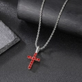 Silver rope chain necklace featuring a cross pendant set with vibrant red zircons - Silver Red Cross Pendant (Pendant Only)