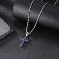 Silver cross pendant necklace with dark blue zircons on a classic metal rope chain - Silver Royal Blue Cross (Pendant Only)