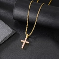 Golden rope chain necklace featuring a cross pendant with round pink zircon gemstones - Gold Pink Cross Pendant (Pendant Only)