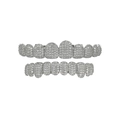 Silver hip hop grillz set with 14k gold plating and white micro-pave diamonds - Silver Upper Tooth