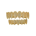 Hip hop heart and fang tooth grillz set in 14K gold plating with cubic zirconia gems - Upper / Gold