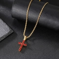 Gold rope chain cross pendant necklace with faceted red zircons and white stones - Gold Red Cross Pendant (Pendant Only)