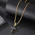 Golden rope chain necklace with a cross pendant featuring deep blue zircon stones - Gold Royal Blue Cross (Pendant Only)