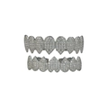 Silver-tone hip hop grillz set with cubic zirconia stones and drip fang design - Upper / Silver