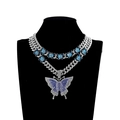 Silver cuban chain necklace with blue butterfly pendants and sparkling rhinestones - Single Butterfly Pendant