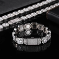 Dettaglio del bracciale hip hop in argento con maglie ottagonali e zirconi cubici lucidi - 7 pollici / Argento