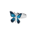 Eleganter Silberring mit blauem Emaille-Schmetterling auf weißem Hintergrund - Schmetterlingsring Gold