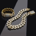 Set lussuoso di catena e bracciale Cuban link dorati con pietre di zircone cubico - Bracciale 8in (Oro)