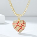 Collana hip hop con pendente a cuore, motivo rotto rosso e catena tennis in oro - Cuore Infranto Oro